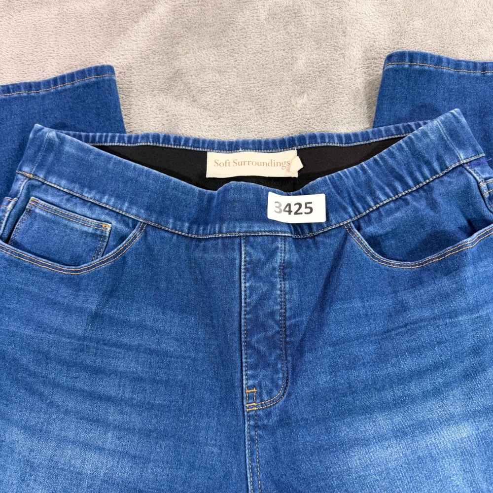 Soft Surroundings Jeans Women PL Blue Pull On Straight Leg Stretch Denim 3425